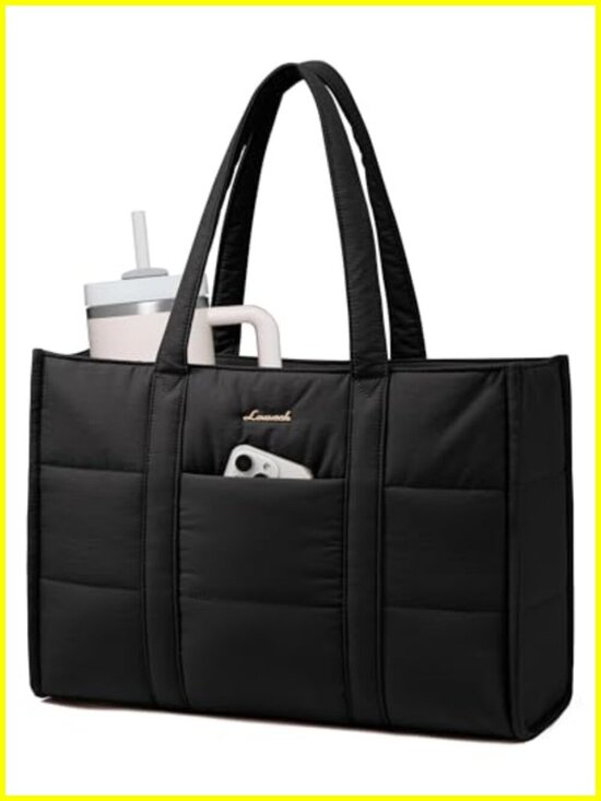 Handbags - Puffer Laptop Tote Bag 15.6 Inch Lightweight Work Bag with Padded Compartment